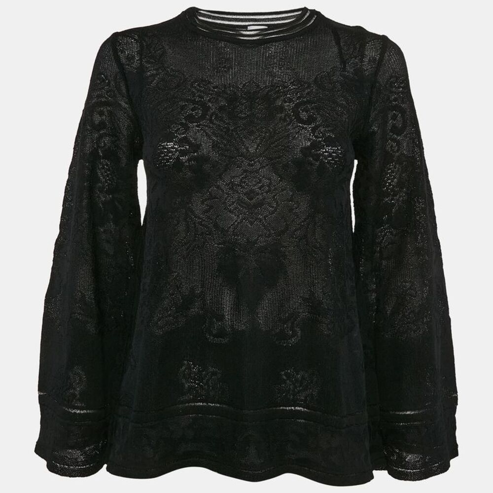 M Missoni Black Floral Knit Flared Long Sleeve Top S